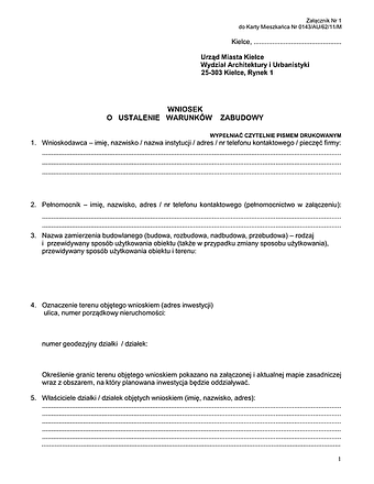 WUWZ-K Wniosek o ustalenie warunków zabudowy Kielce