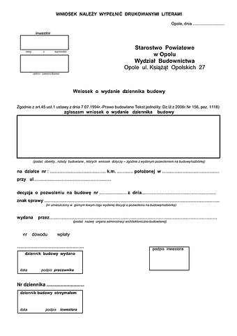 WoWDB-Op Wniosek o wydanie dziennika budowy Opole
