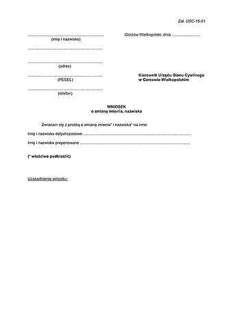 WZIN-Gorz Wniosek o zmianę imienia i nazwiska Gorzów Wielkopolski