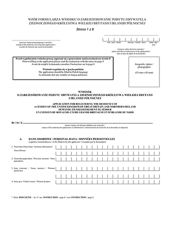 WoZPOZK Wniosek o zarejestrowanie pobytu obywatela Zjednoczonego Królestwa Wielkiej Brytanii i Irlandii Północnej