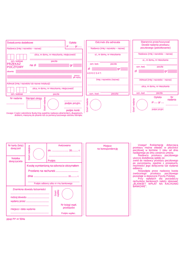 PP 504a Przekaz pocztowy