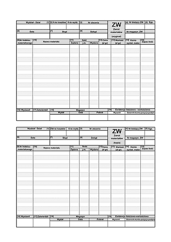 ZW Zwrot materiałów