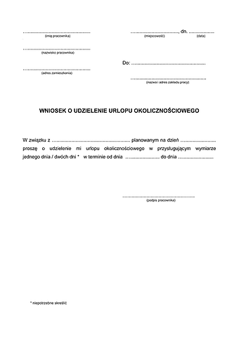 WUUO Wniosek o udzielenie urlopu okolicznościowego