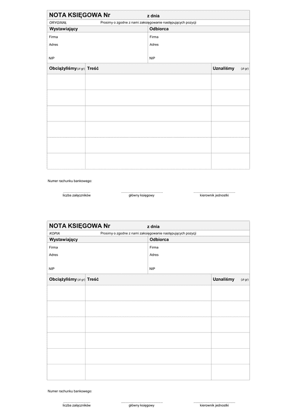 Nota księgowa - druk interaktywny