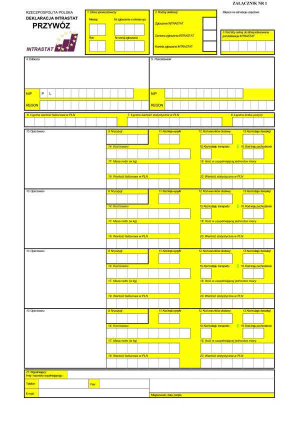 INTRASTAT-P (archiwalny) Deklaracja INTRASTAT przywóz