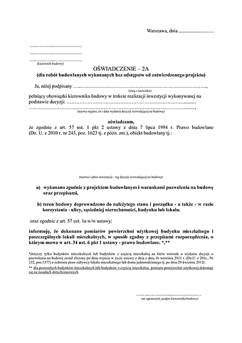 OKBZR(BO)-Wa Oświadczenie kierownika budowy o zakończeniu robót Warszawa bez odstępstw od projektu