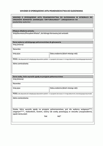 WoSAP-ST Wniosek o sporządzenie aktu pełnomocnictwa do głosowania w wyborach do organów jednostek samorządu terytorialnego