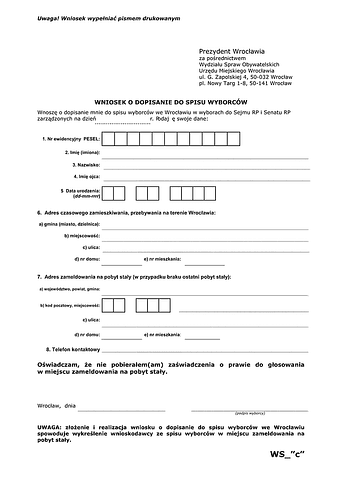 WDSW-Wr Wniosek o dopisanie do spisu wyborców Wrocław