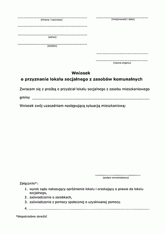 WoPLS Wniosek o przyznanie lokalu socjalnego z zasobów komunalnych