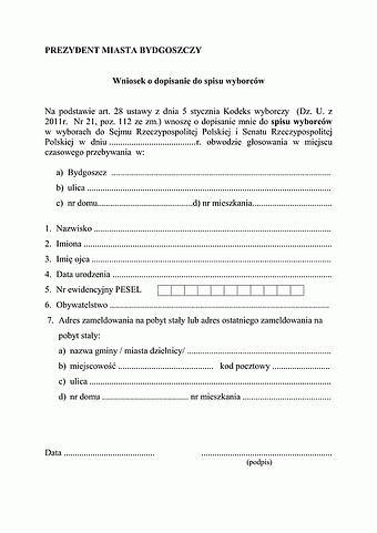 WDSW-B(c) Wniosek o dopisanie do listy wyborców (pobyt czasowy) Bydgoszcz