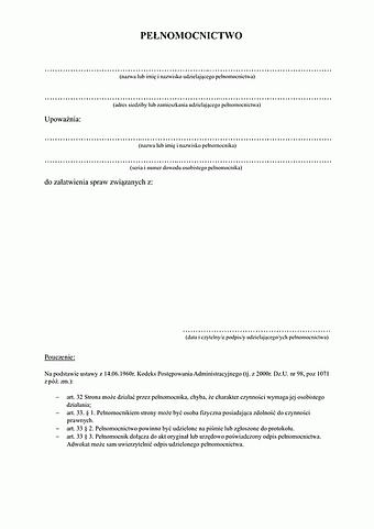 P-Ł Pełnomocnictwo do zawiadomienia o zamiarze rozpoczęcia robót budowlanych / rozbiórkowych Łódź