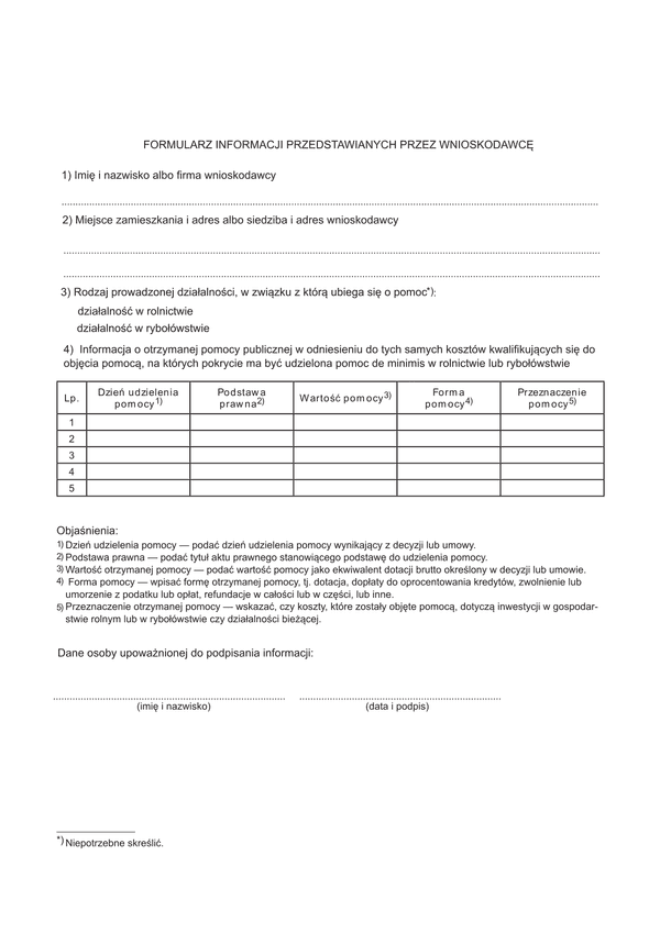 ZUS-PFRON RD-FPW-01 Formularz informacji przedstawianych przez wnioskodawcę