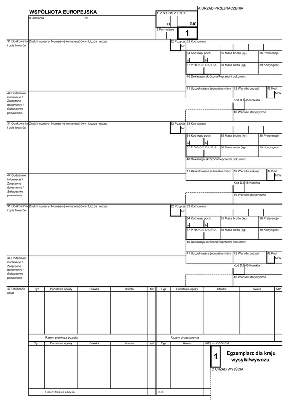 SAD-BIS-TR SAD-BIS 3 - TRANZYT (karta: 1, 4, 5)