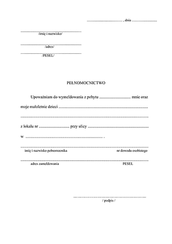PW Pełnomocnictwo - wymeldowanie