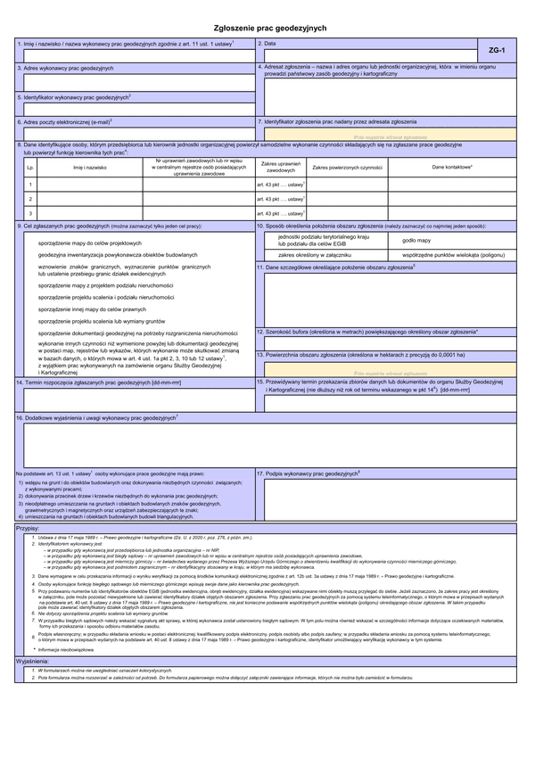 GEO ZG-1 Zgłoszenie prac geodezyjnych