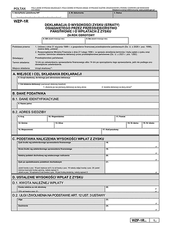WZP-1R (4) Deklaracja o wysokości zysku (straty) osiągniętego przez przedsiębiorstwo państwowe i o wpłatach z zysku za rok obrotowy (od 14.07)