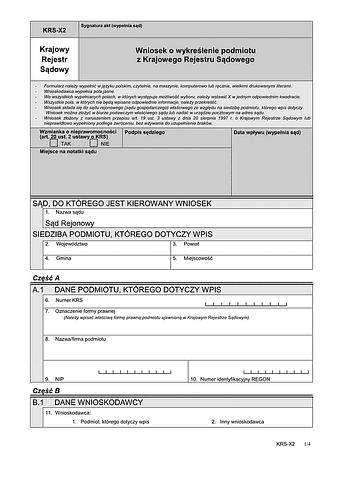 KRS-X2 Wniosek o wykreślenie podmiotu z Krajowego Rejestru Sądowego