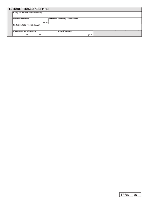 TPR-C/TPR-P zał.EZ (archiwalny) Dane transakcji E - udostępnienie własności intelektualnej (oznaczone kodami 1401 lub 2401) (transakcje zwolnione)