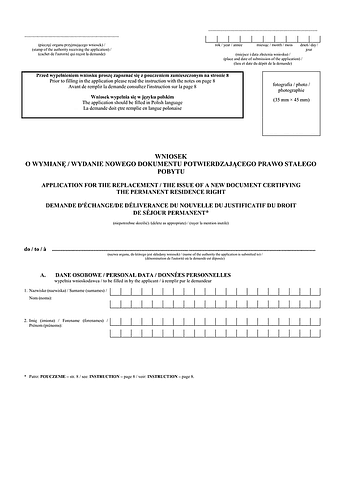 WoWDPPS Wniosek o wydanie/wymianę nowego dokumentu potwierdzającego prawo stałego pobytu (UE)