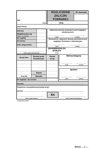 RZP Rozliczenie zaliczki pobranej