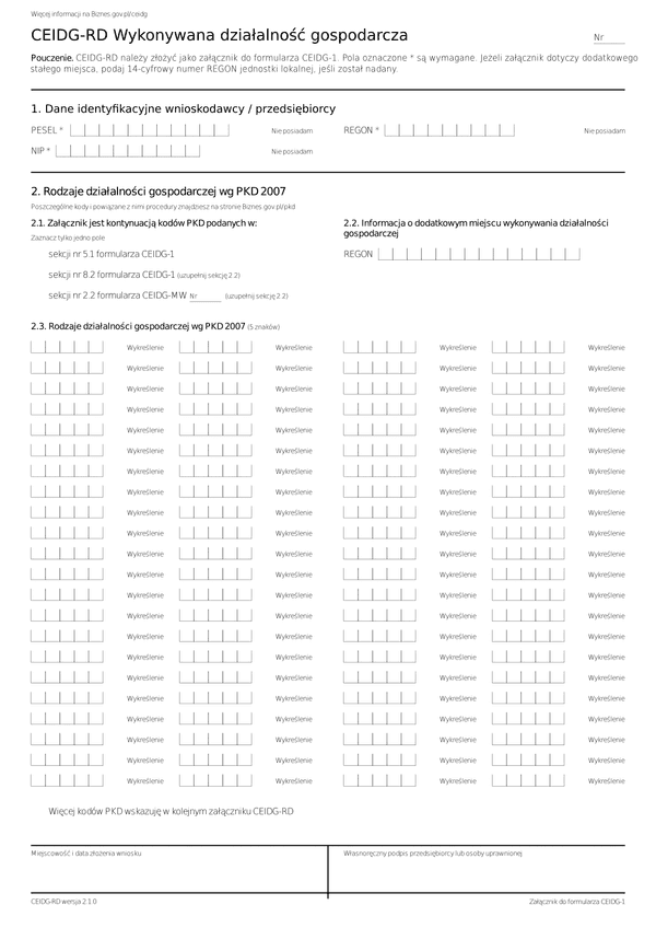 CEIDG-RD (2.1) Wykonywana działalność gospodarcza