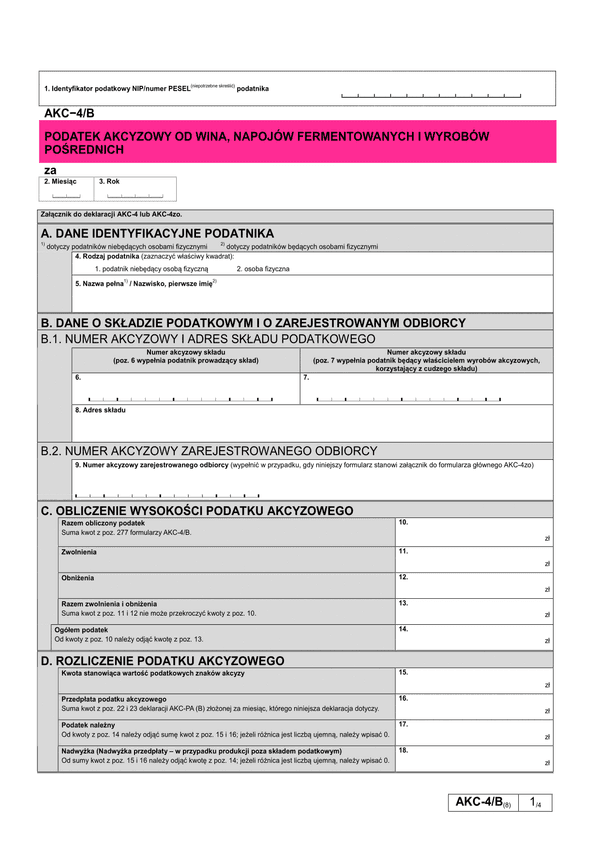 AKC-4/B (8) Podatek akcyzowy od wina, napojów fermentowanych i wyrobów pośrednich 