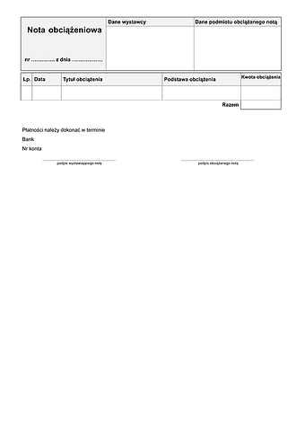 NOb Nota obciążeniowa - nieograniczona ilość pozycji