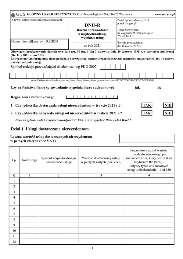 GUS DNU-R (archiwalny) (2021) Sprawozdanie o międzynarodowej wymianie usług za rok 2021
