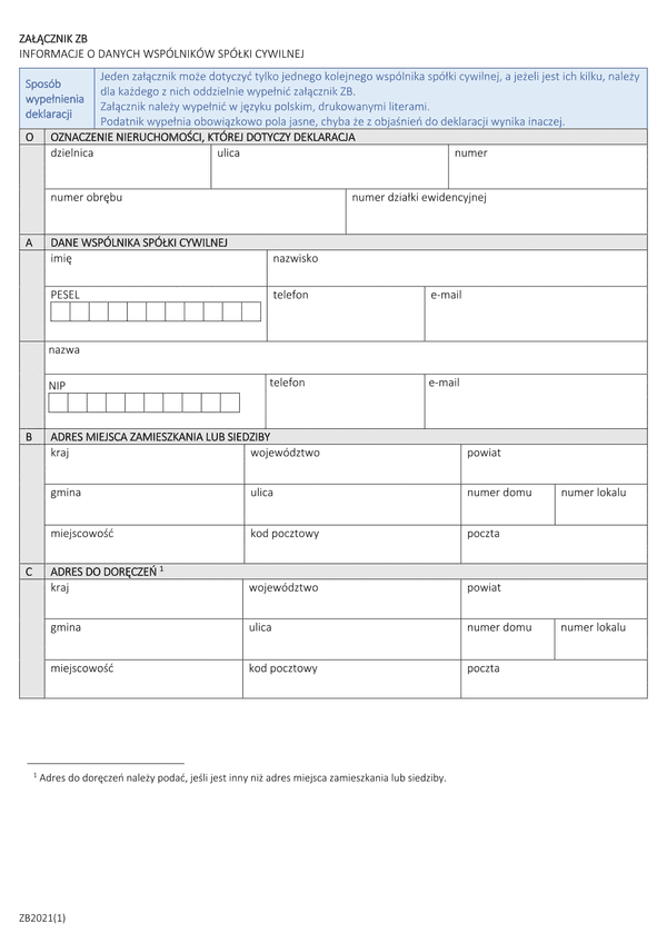ZB Załącznik do deklaracji DL i DN - Informacje o danych wspólników spółki cywilnej