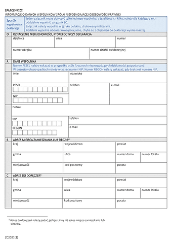 ZC Załącznik do deklaracji DL i DN - Informacje o danych wspólników spółki nieposiadającej osobowości prawnej