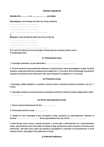 UU Umowa użyczenia