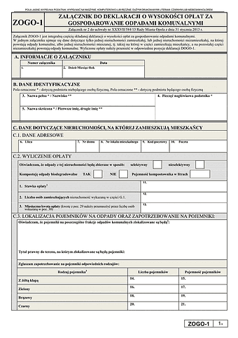 ZOGO-1 Załącznik do deklaracji o wysokości opłat za gospodarowanie odpadami komunalnymi - Opole
