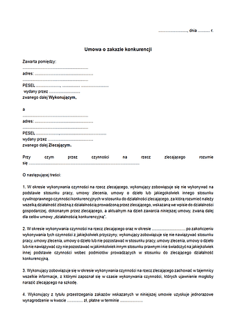 UoZK Umowa o zakazie konkurencji