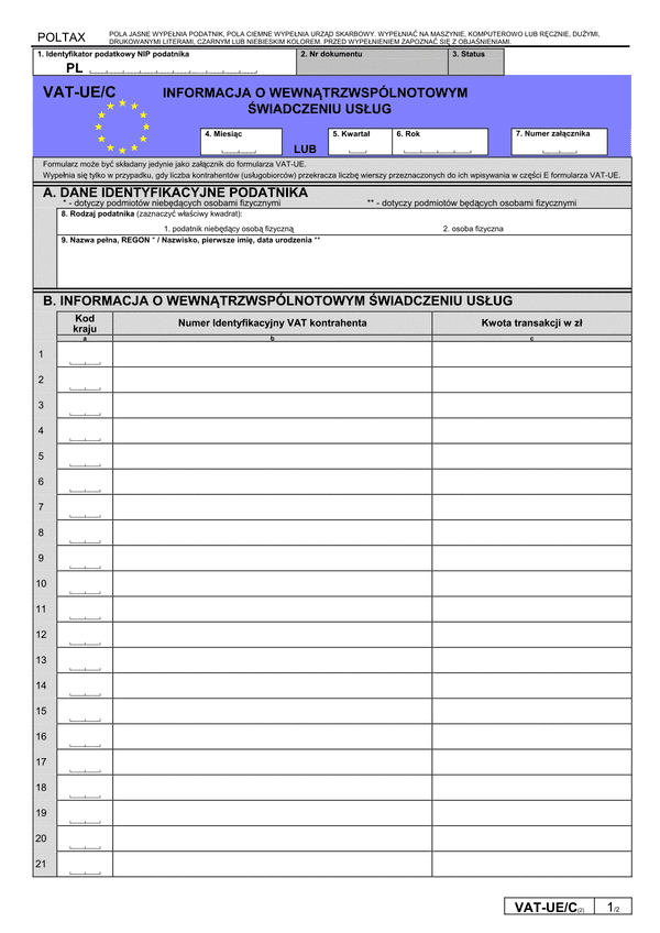 VAT-UE/C (2) (archiwalny) Informacja o wewnątrzwspólnotowym świadczeniu usług