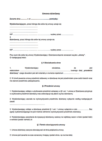 UD Umowa dzierżawy