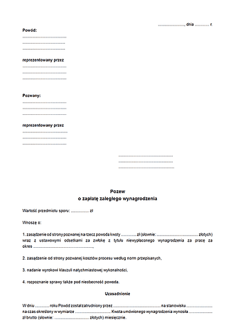 PoZZW Pozew o zapłatę zaległego wynagrodzenia