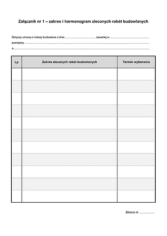UoRB-zal1 Zakres i harmonogram zleconych robót budowlanych - załącznik nr 1 do umowy o roboty budowlane
