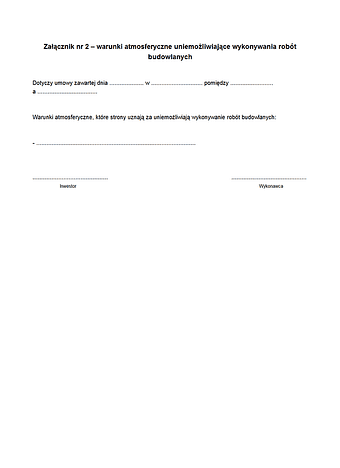 UoRB-zal2 Warunki atmosferyczne uniemożliwiające wykonywania robót budowlanych  - załącznik nr 2 do umowy o roboty budowlane