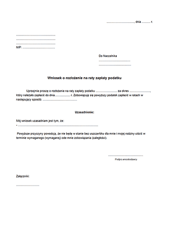 WoRR Wniosek o rozłożenie na raty zapłaty podatku/zaległości podatkowej