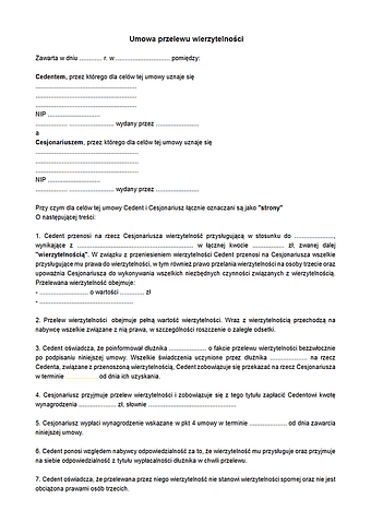 UPW Umowa przelewu wierzytelności