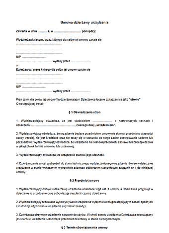 UDU Umowa dzierżawy urządzenia