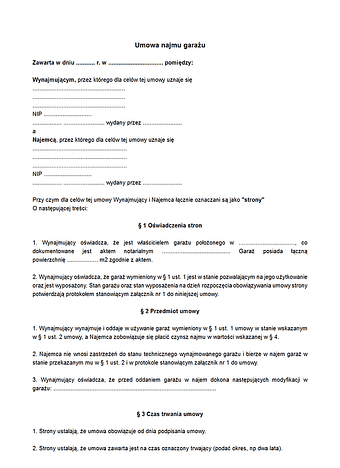 UNG Umowa najmu garażu