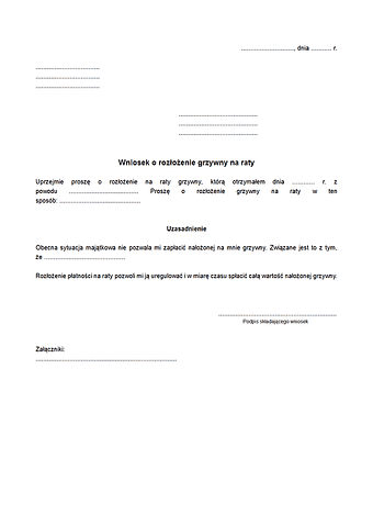 WRGR Wniosek o rozłożenie grzywny na raty
