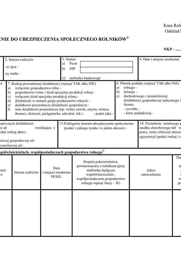 KRUS UD-2 (archiwalny) Zgłoszenie do ubezpieczenia społecznego rolników