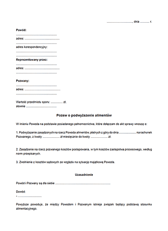 PoPA Pozew o podwyższenie alimentów