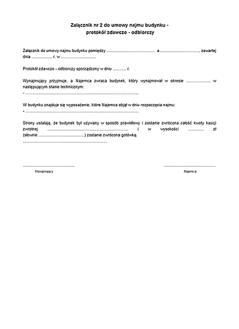 UNBDG-zal 2 Załącznik nr 2 do umowy najmu budynku -  protokół zdawczo - odbiorczy