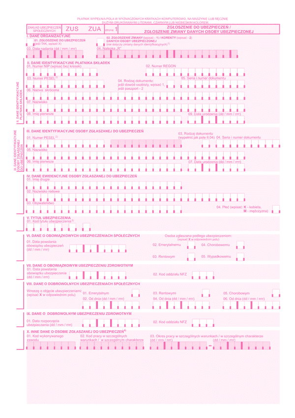 ZUS ZUA (archiwalny) Zgłoszenie do ubezpieczeń/zgłoszenie zmian danych osoby ubezpieczonej