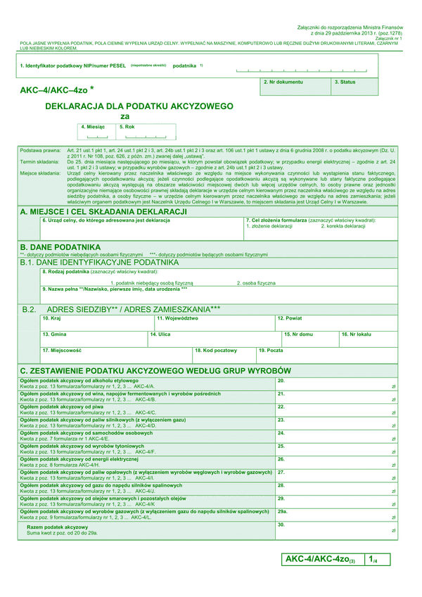 AKC-4/AKC-4zo (3) (od 2013) (archiwalny) Deklaracja dla podatku akcyzowego