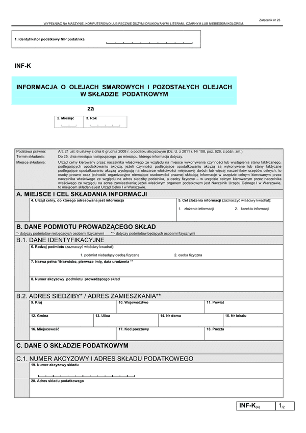 INF-K (4) (od 2013) Informacja o olejach smarowych i pozostałych olejach w składzie podatkowym 