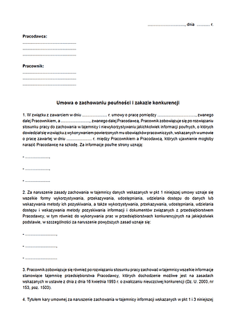 UoZP Umowa o zachowaniu poufności i zakazie konkurencji 